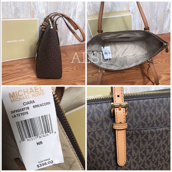 Michael Kors Ciara LG EW TZ Tote Brown W AUTHENTIC - Picture 7 of 7